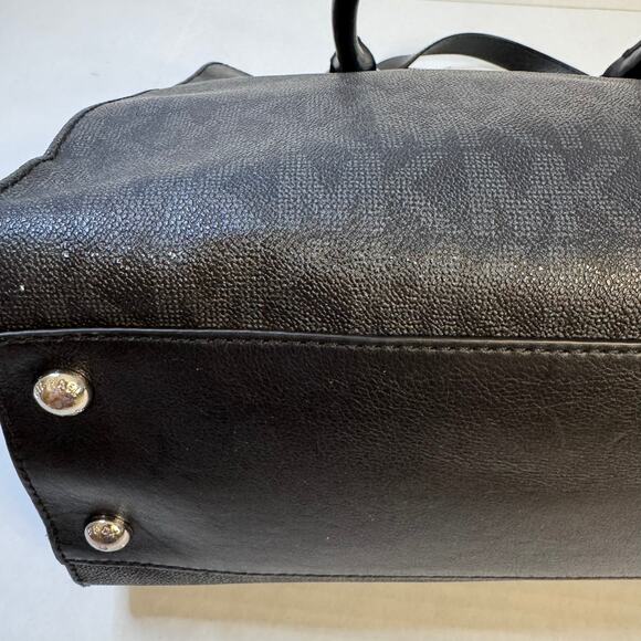 Michael Kors Hamilton Large Signature Monogram Logo Black Leather Satchel Tote - Picture 12 of 16